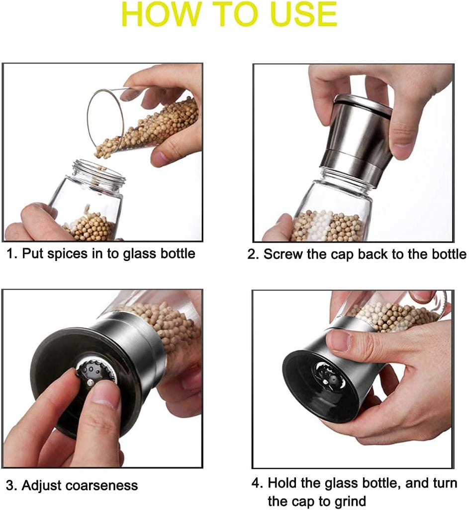 Salt and Pepper Grinder Set Refillable Adjustable Mill with Stand - Set of 2