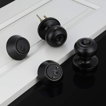4 Pack Keyed Alike Entry Door Knobs and Double Cylinder Deadbolt Lock Combo Set, Matte Black Finished Door Lock Set