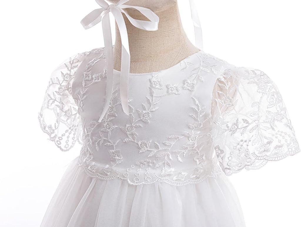 Baby Girls Baptism Dress Christening Lace Floral Embroidered Gown Outfit for Infant Toddler