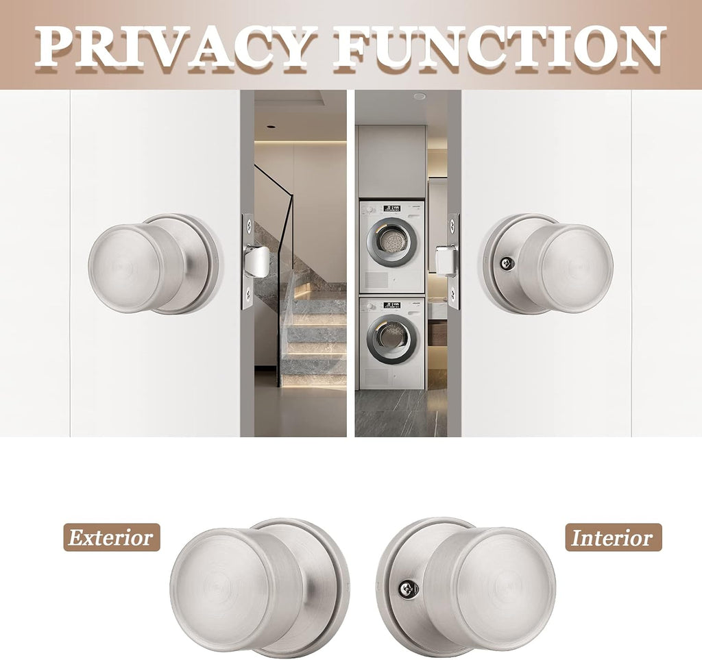 6 Pack Passage Door Knobs, Interior Keyless Knobs for Closet/Hall Non-Locking Door, Round Design Door Hardware in