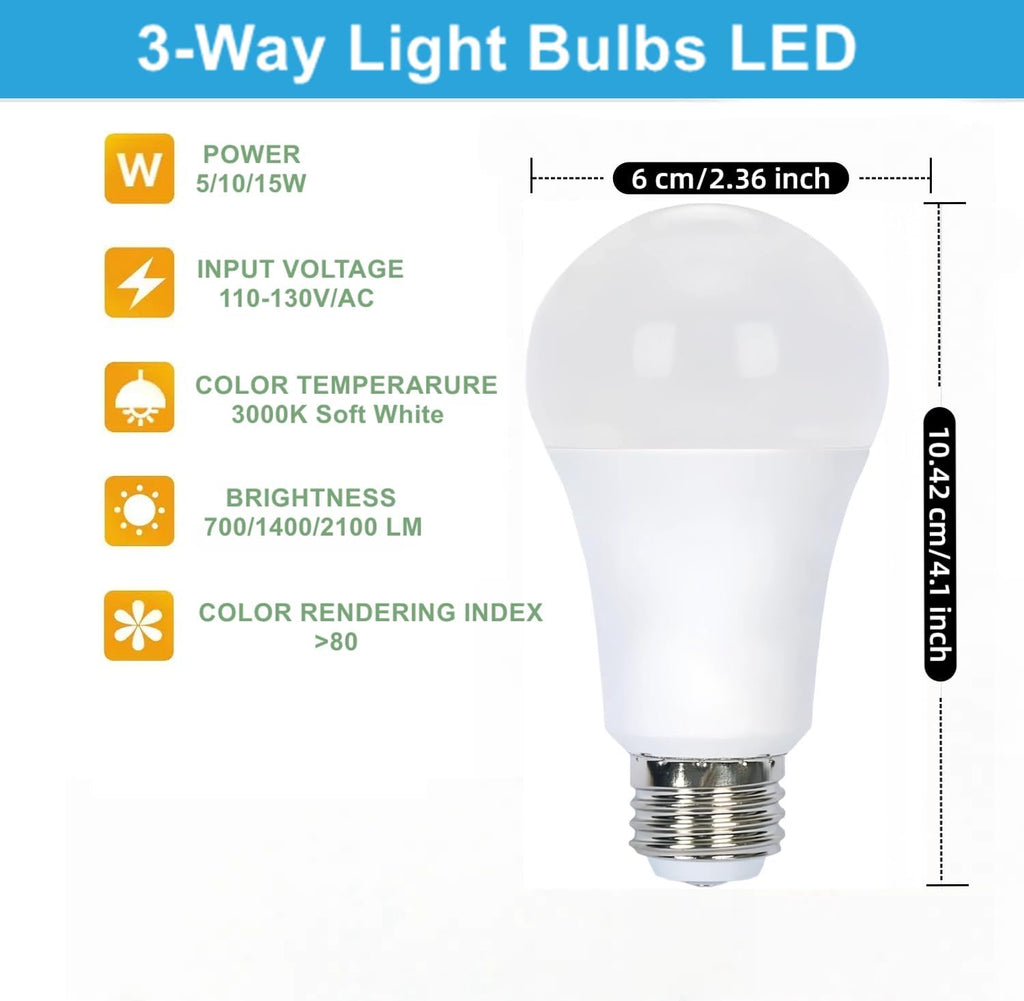 3-Way LED Bulb A19 E26, 50/100/150W Equivalent, 3000K Soft White