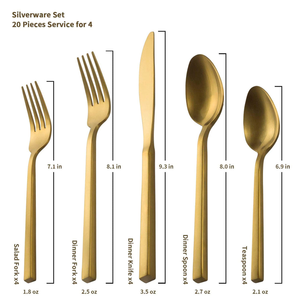 Cube Gold 45-Piece Forged Stainless Steel Matte Flatware Set for 8