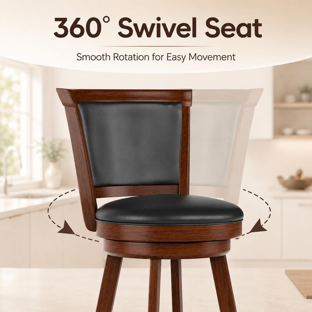 Swivel Bar Stools Set of 2, 29" Bar Height Barstools, Retro Brown