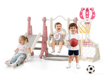Toddler Slide & Swing Set, 6-in-1 Baby Slide for Indoor/Outdoor