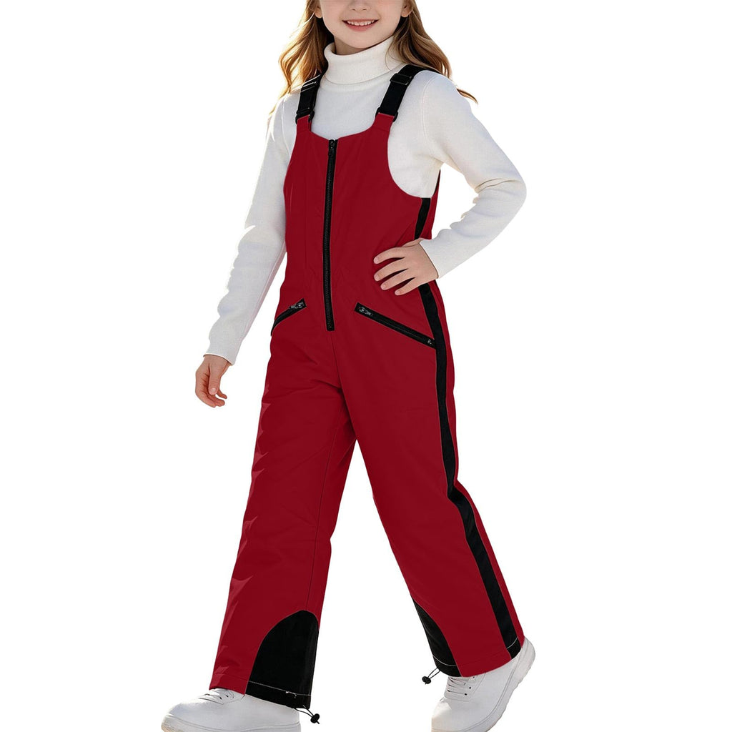 Boys Girls Ski Bib Overalls Adjustable Snowpants Red