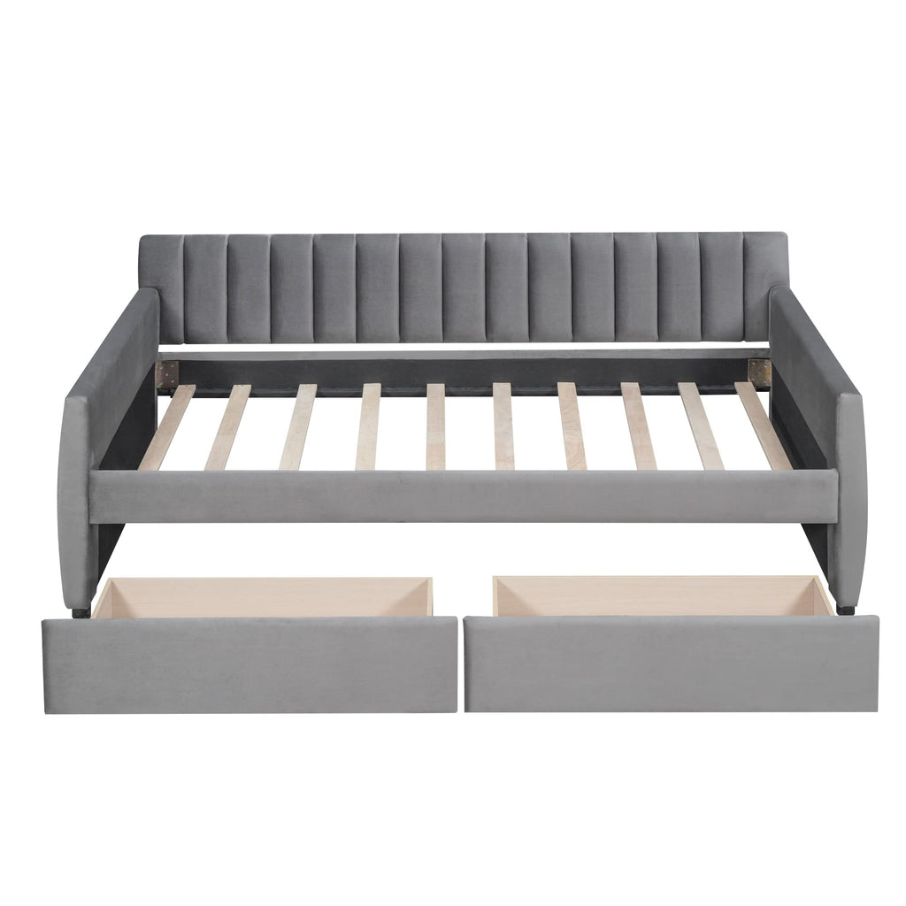 Upholstered daybed with Drawers, Wood Slat Support, Twin Size Upholstered Frame Sofa Bed, Gray