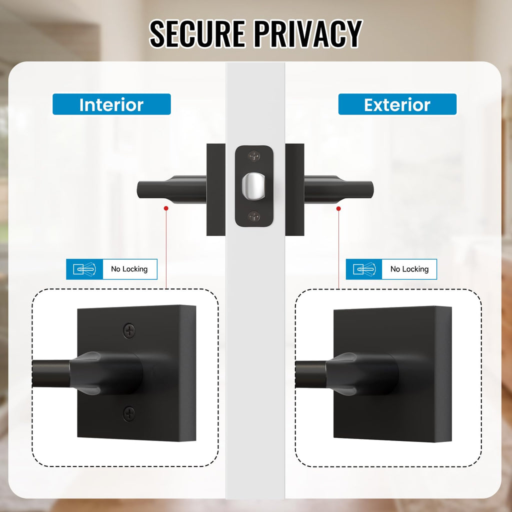 6 Pack Matte Black Passage Door Lever,Interior Non-Locking Leversets