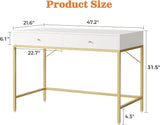 Vanity Desk with Drawers, 47 inch Computer Desk, Modern Simple Home Office Desks, Makeup Dressing Table - White and Gold