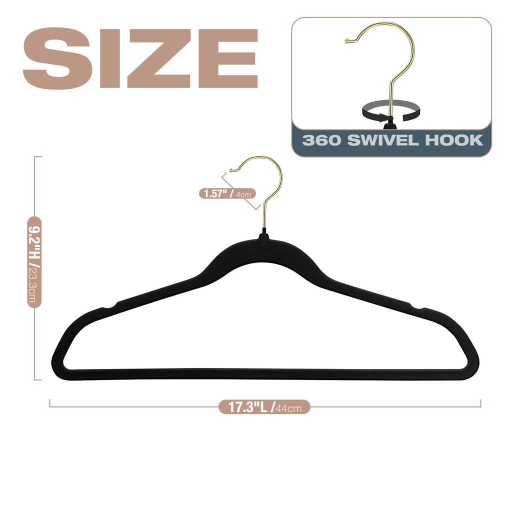 50 Pack Black Velvet Hangers, Coat Hanger Non Slip, Heavy-Duty, Space Saving, Slim Clothes Hangers for