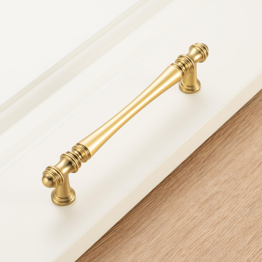 10 Pack 5 in Brushed Gold Cabinet Pulls, Gold Drawer Handles P30