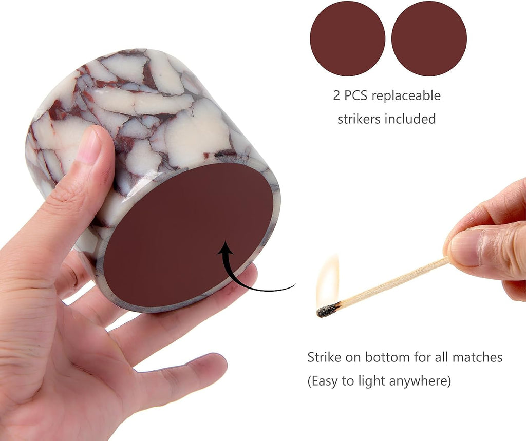 Luxury Natural Marble Match Holder with Striker, Decorative Matchbox Gift