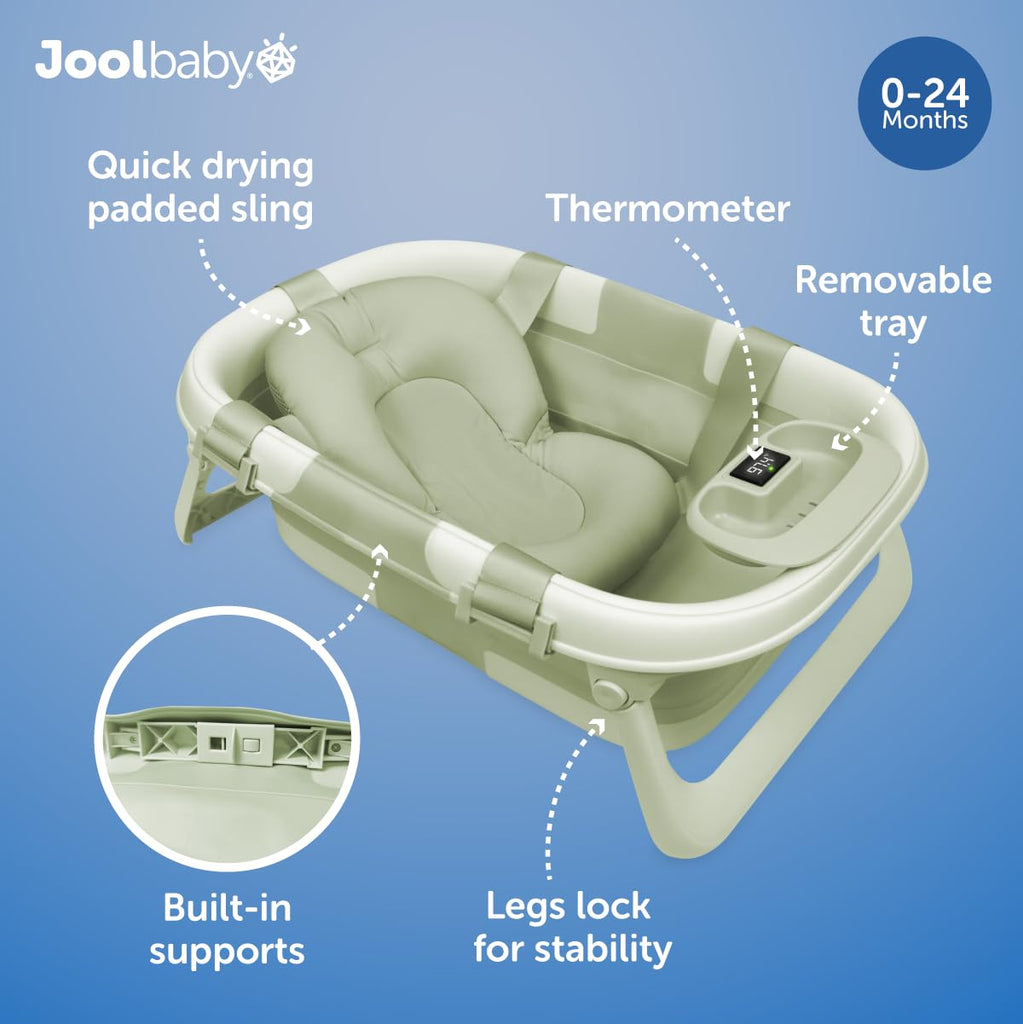 Foldable Baby Bathtub - Portable for Travel - Thermometer (Sage)