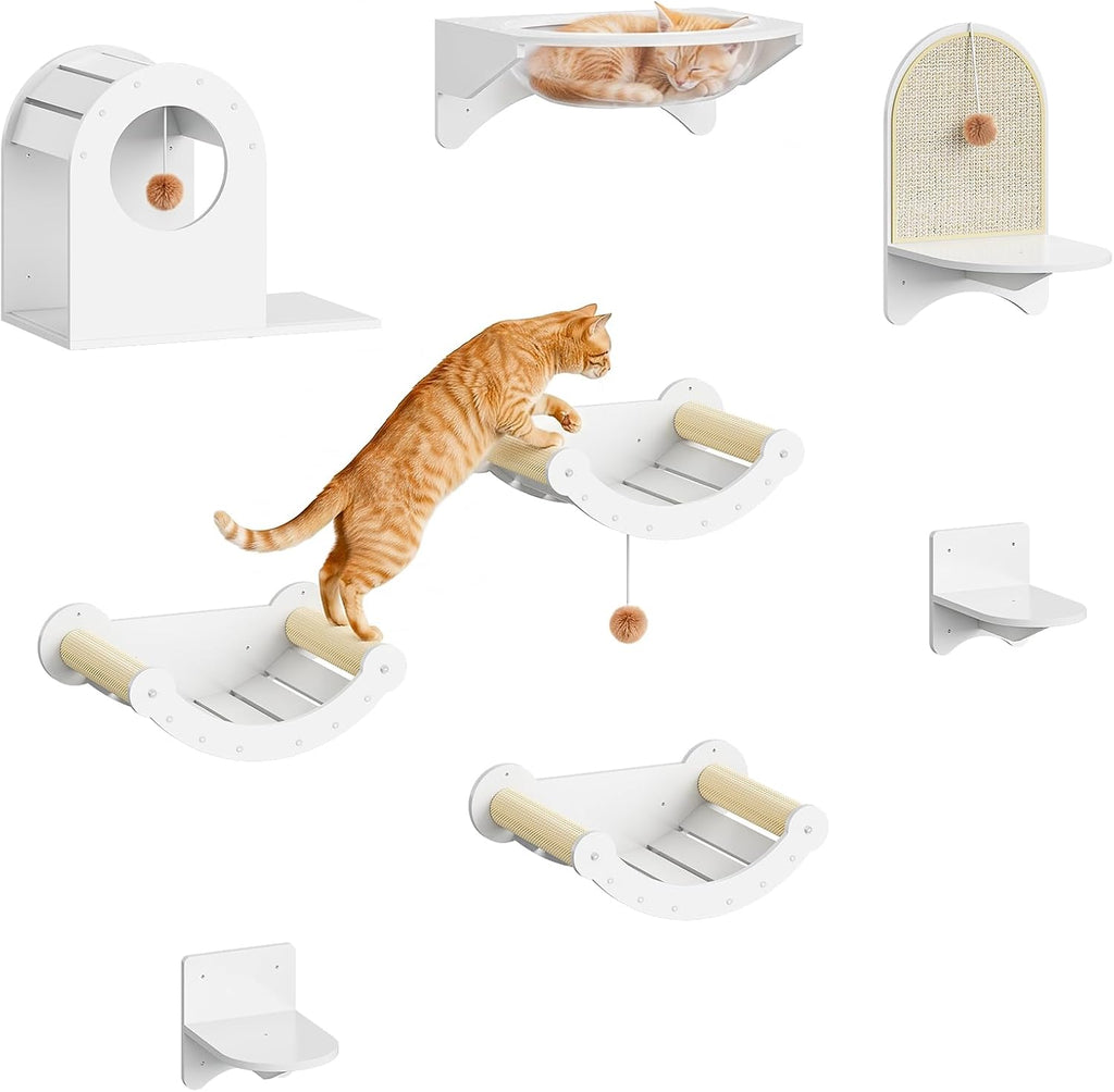 Wood Cat Wall Shelves for Large Cats, Wall-Mounted Cat Shelves and Perches, Cat wall Furniture Set with Cat House