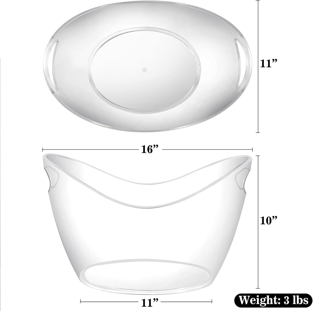 Large Clear Ice Bucket 3 Gallon(12L), Beverage Tub for Parties (2 Pack) - Set of 2