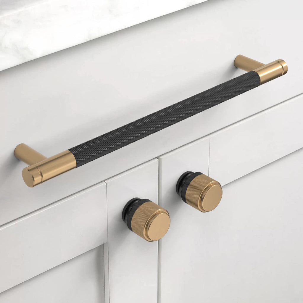 10 Pack 6.3 Inch(160mm) Matte Black and Champagne Bronze Cabinet Pulls Knurled Cabinet Handles Cupboard Handles