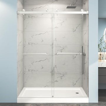 55"-60" W x 76" H Frameless Shower Door, Double Sliding Shower Door, 5/16"(8mm) Clear Tempered Glass