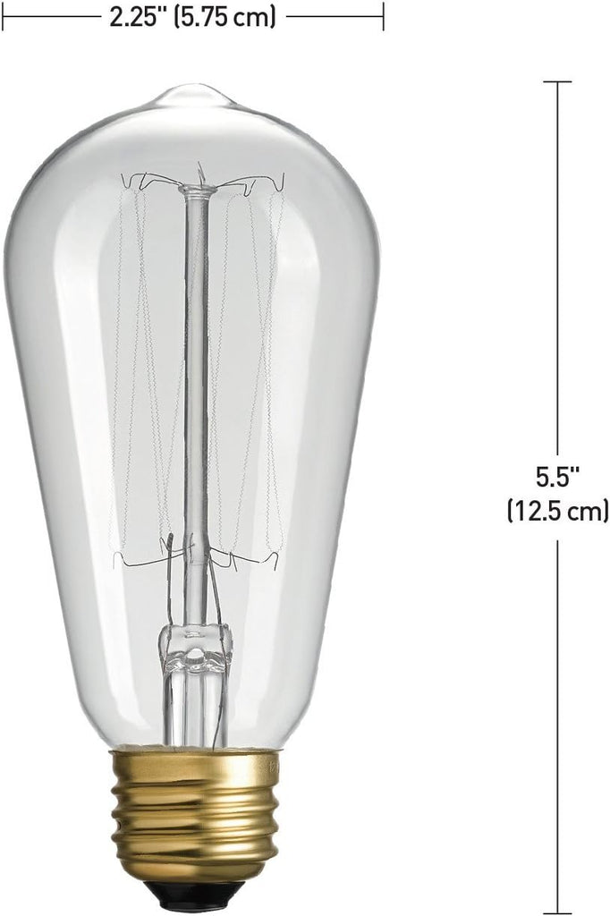 40W Vintage Edison S60 Squirrel Cage Incandescent Filament Light Bulb, E26 Base, 145 Lumens