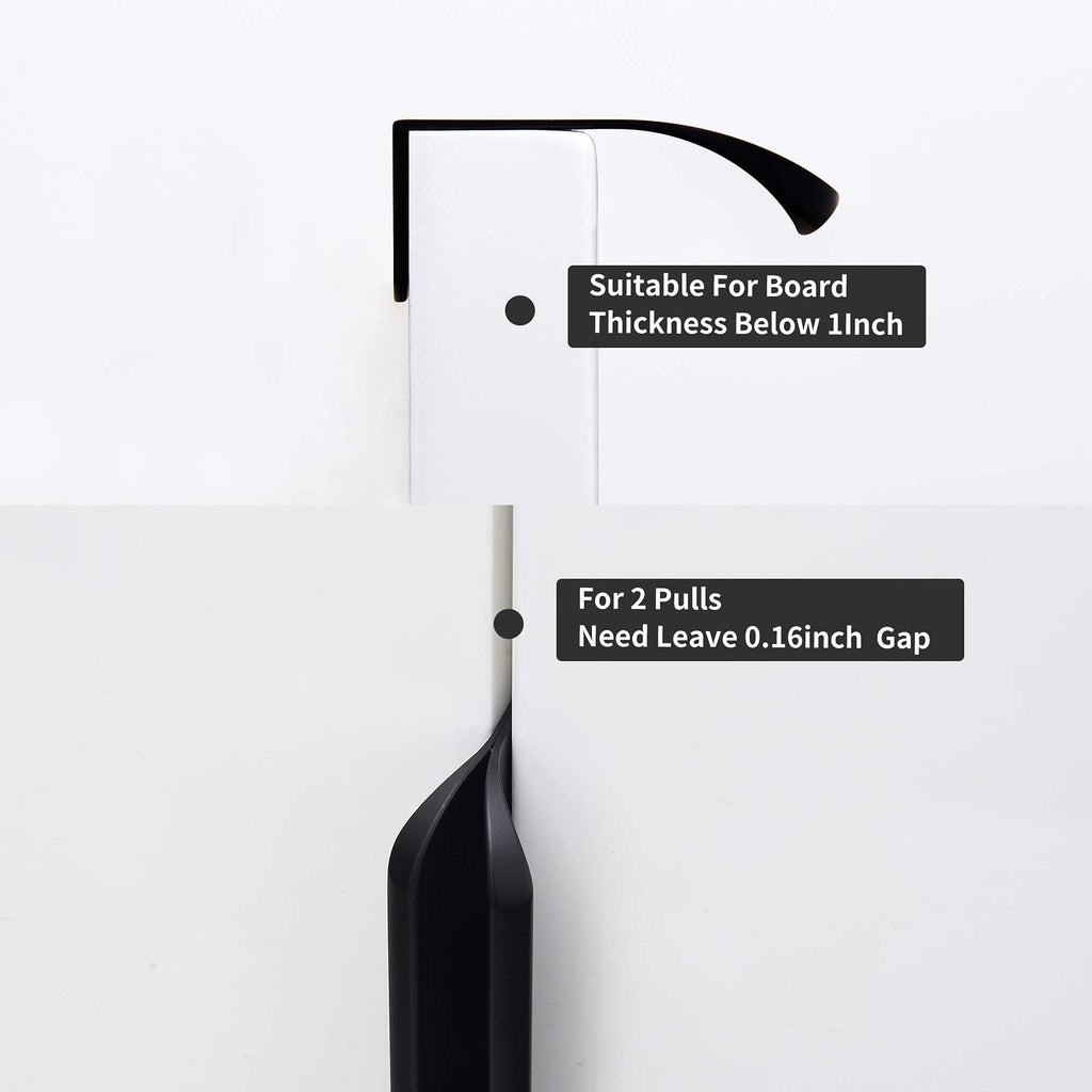 Edge Matt Black Finger Pull for cabinets Kitchen Concealed Drawer pulls Aluminum Door Handle 5 Pack Modern Hole to
