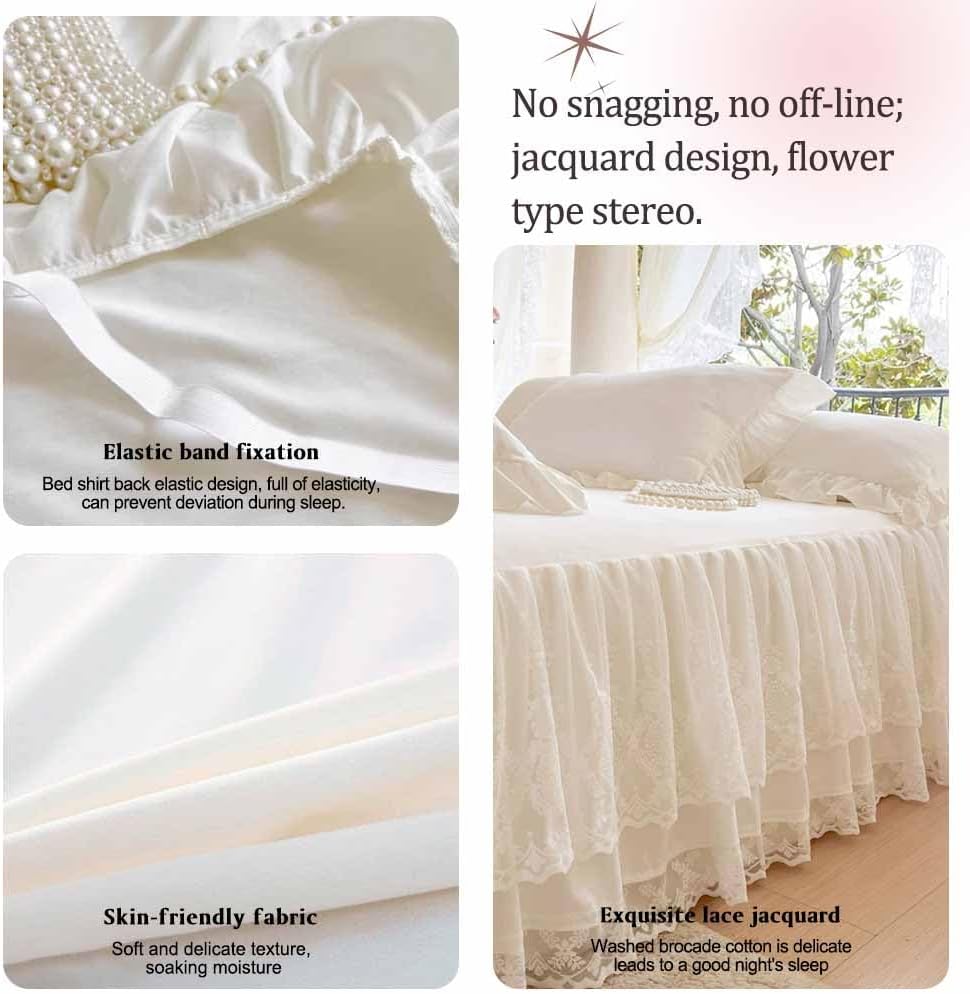Lace Bed Skirt & Bedsheet King Size - 17 in. Drop, Easy Fit Ruffled Bedskirt Wrap Around Bedcover, Anti Wrinkle & Fade