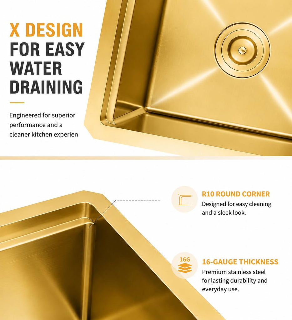 Gold Bar Sink, 15" x 17" Stainless Steel Undermount Sink