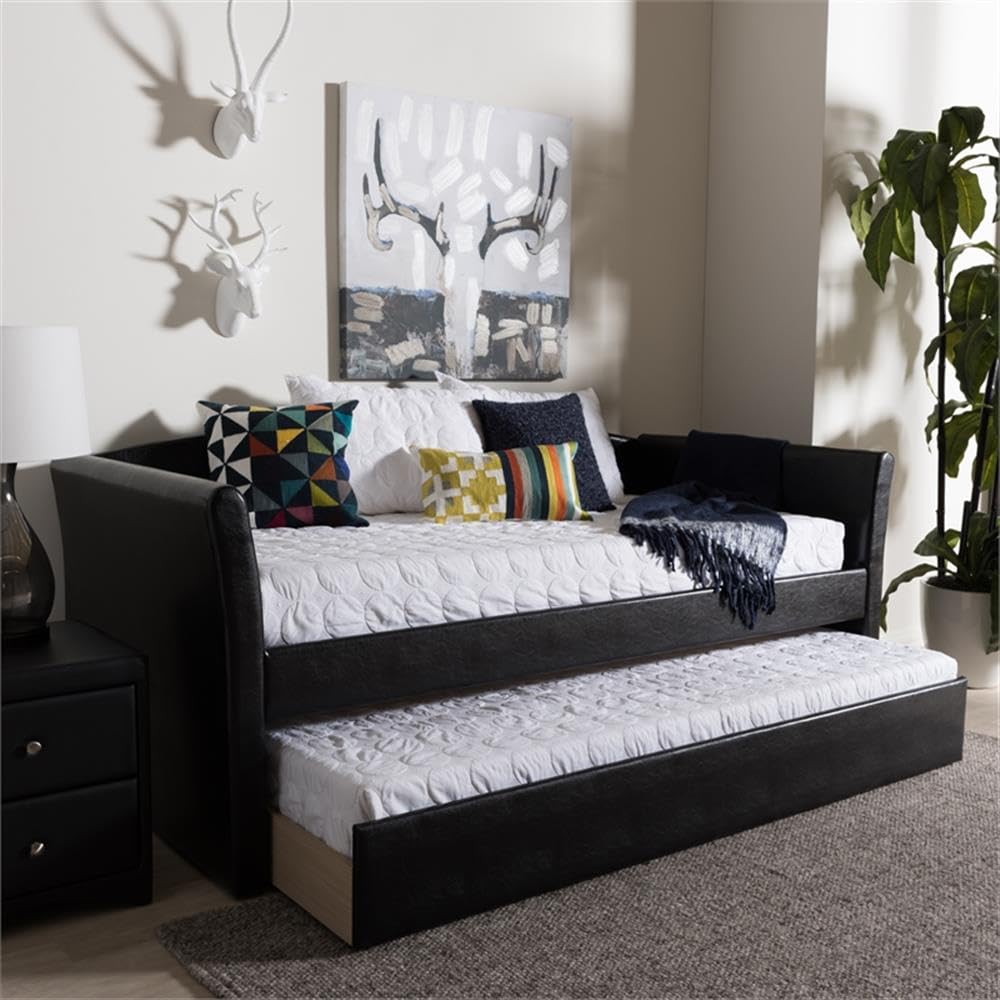 Camino Faux Leather Daybed with Trundle in Black