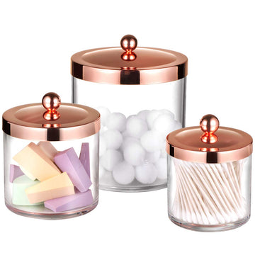 3 Pack Large Plastic Apothecary Jars with Rose Gold Metal Lids