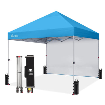 8x8 Pop Up Canopy with 1 Side Wall, Beach Tent, Sky Blue