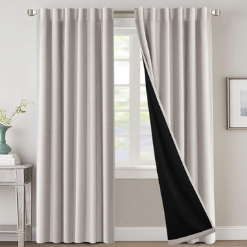 100% Blackout Curtains for Bedroom with Black Liner Full Room Darkening Curtains 84 Inch Long Thermal Insulated Back