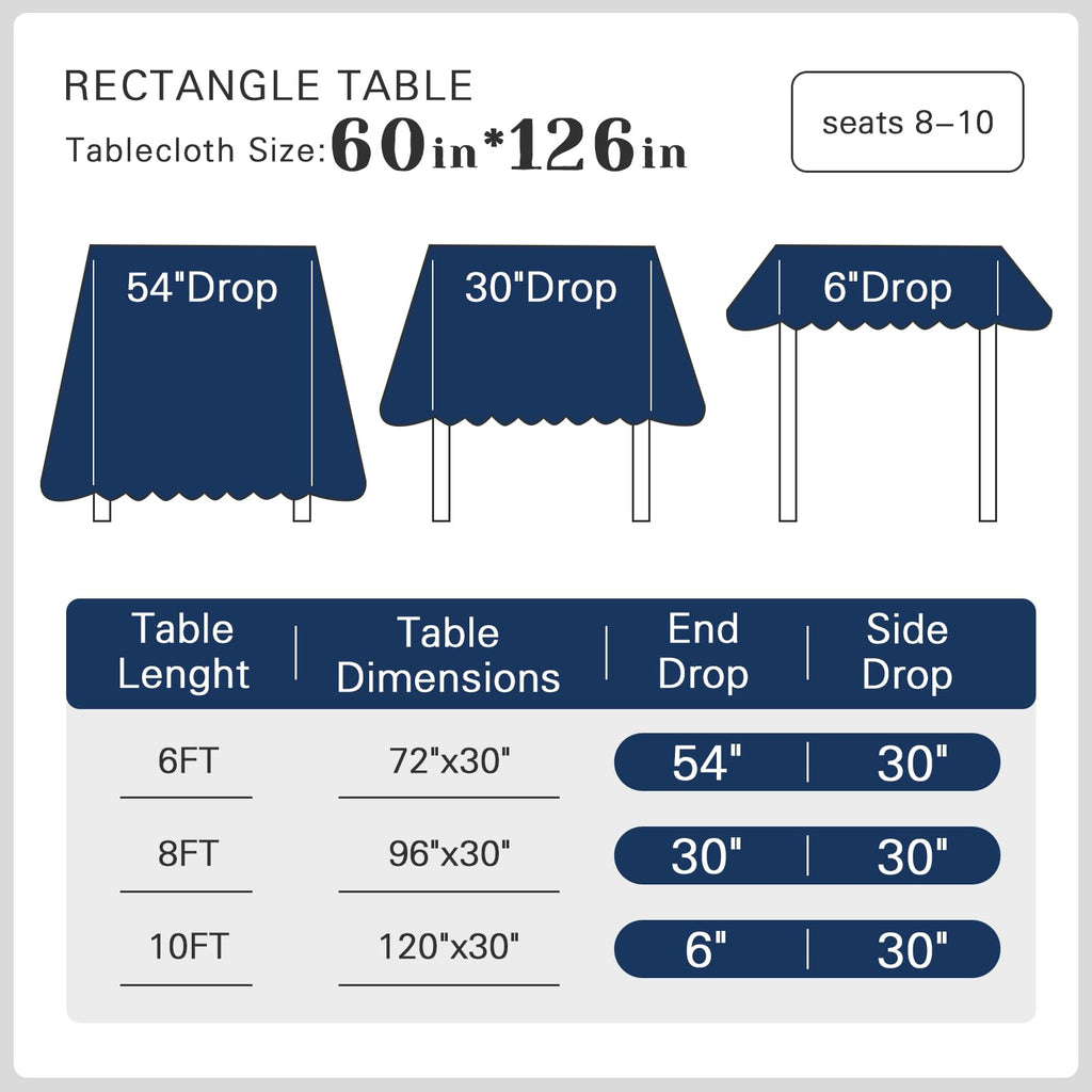 6 Pack Blue Table Cloth Rectangle 60X126 Inch Tablecloth Fit 8FT