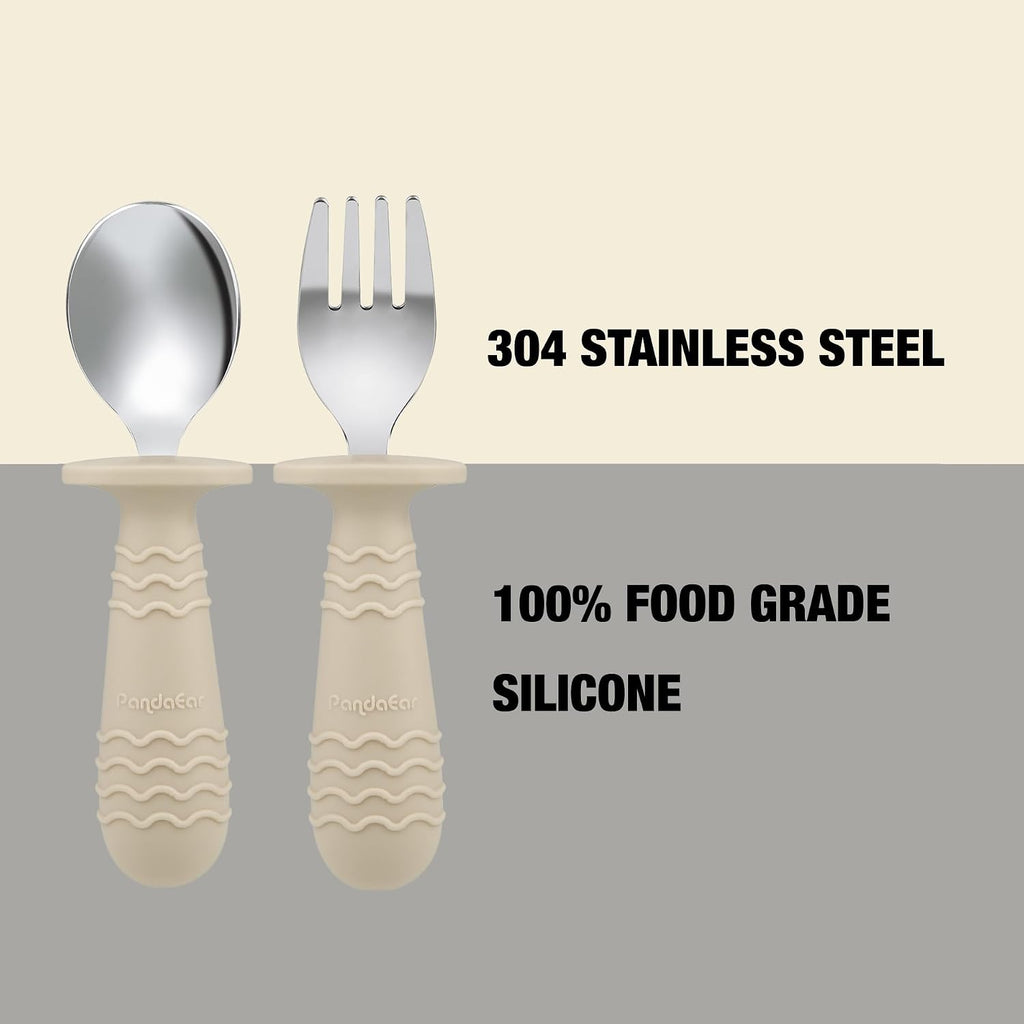 2 Pack Stainless Steel Baby Suction Plates & 2 Pack Spoons and Forks Set, Toddler Utensils Baby Feeding Set, Divided