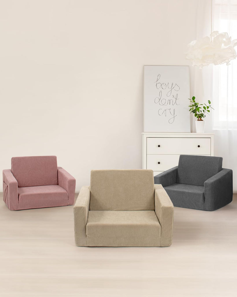 In-1 Kids Chair and Couch, Cozy Corduroy Kids Sofa, Grey