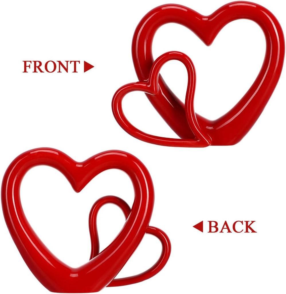 Romantic Red Ceramic Heart Sculpture - Wedding Decor Centerpiece, Valentine's Day, Home Decoration Accent, Heart