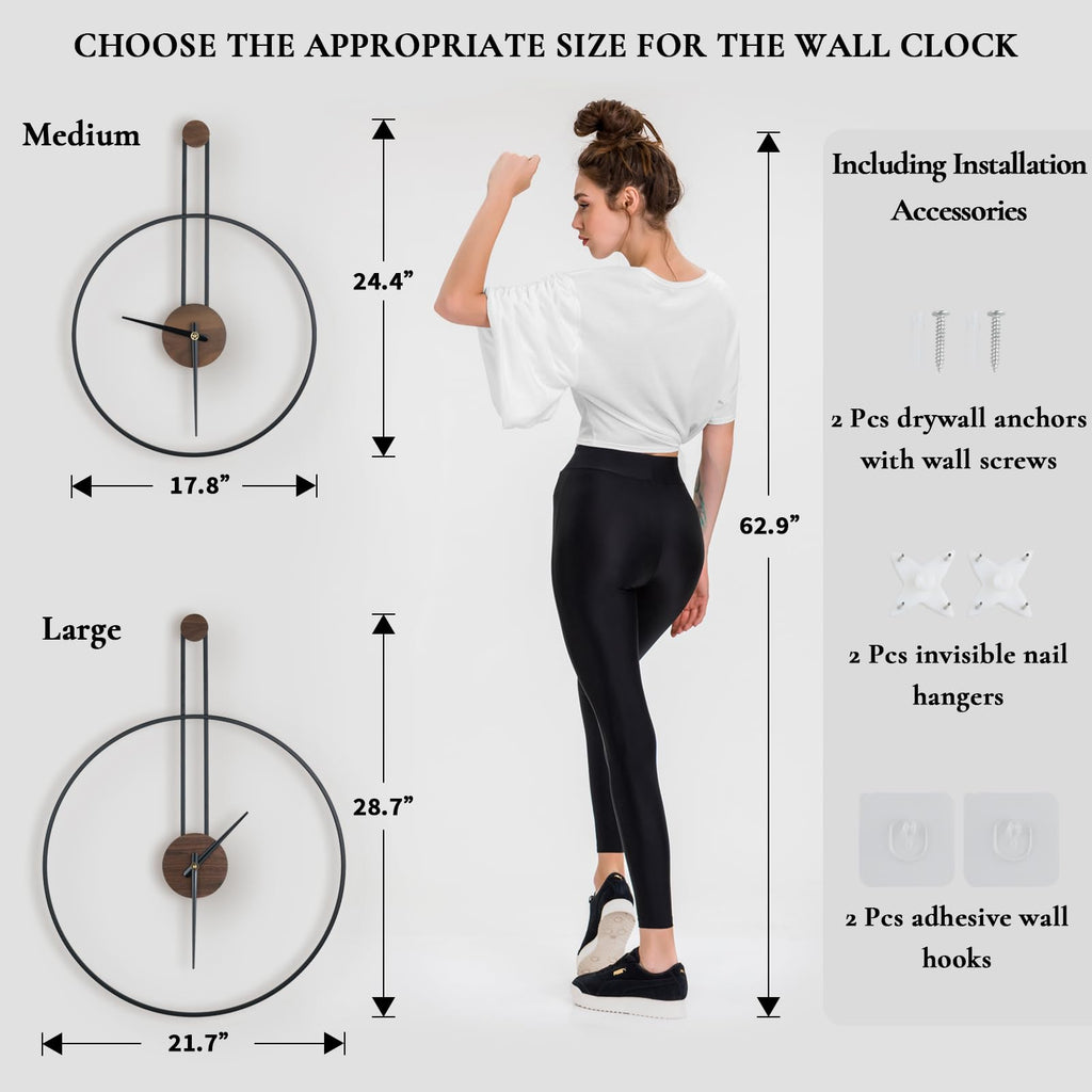 Modern Wall Clock Large Wall Clocks with Walnut Dial Silent Non-Ticking Home Decor Bedroom Kitchen Office 17.8''×