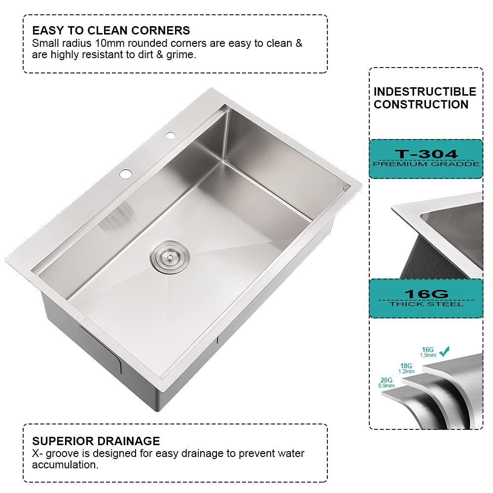 27x22 Drop In Stainless Workstation Top Mount Sinks