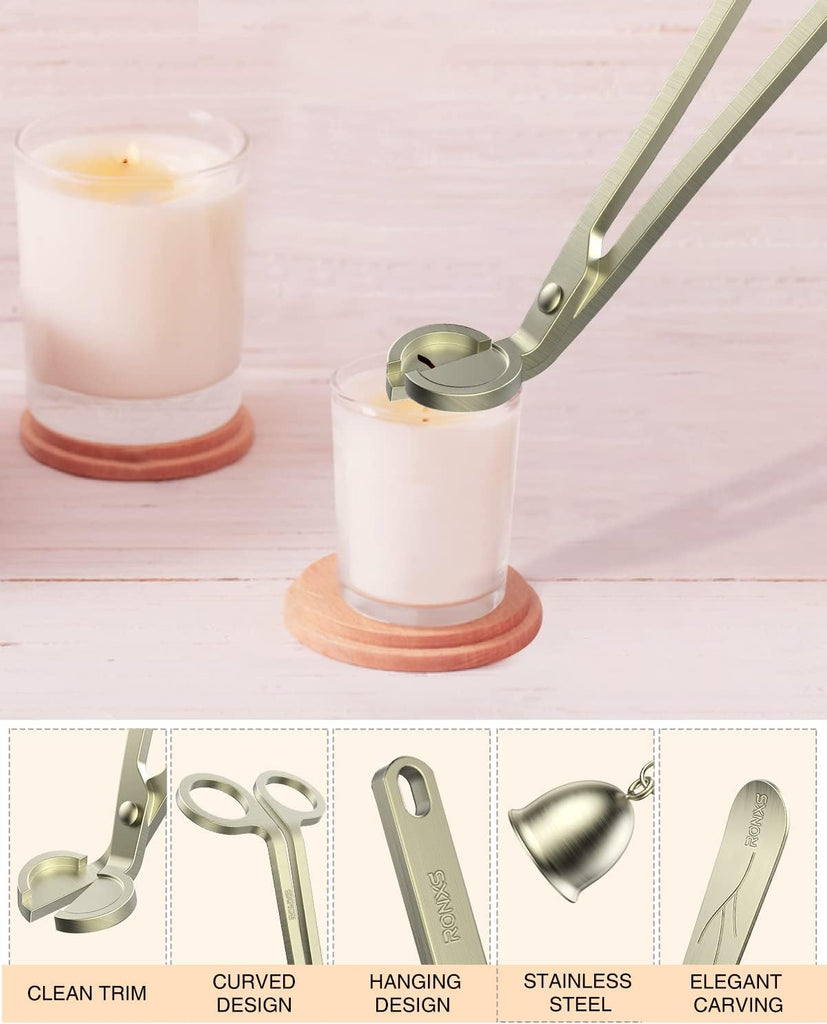 3 in 1 Candle Wick Trimmer Set, Snuffer, Dipper, Cutter, Bronze - Set of 3