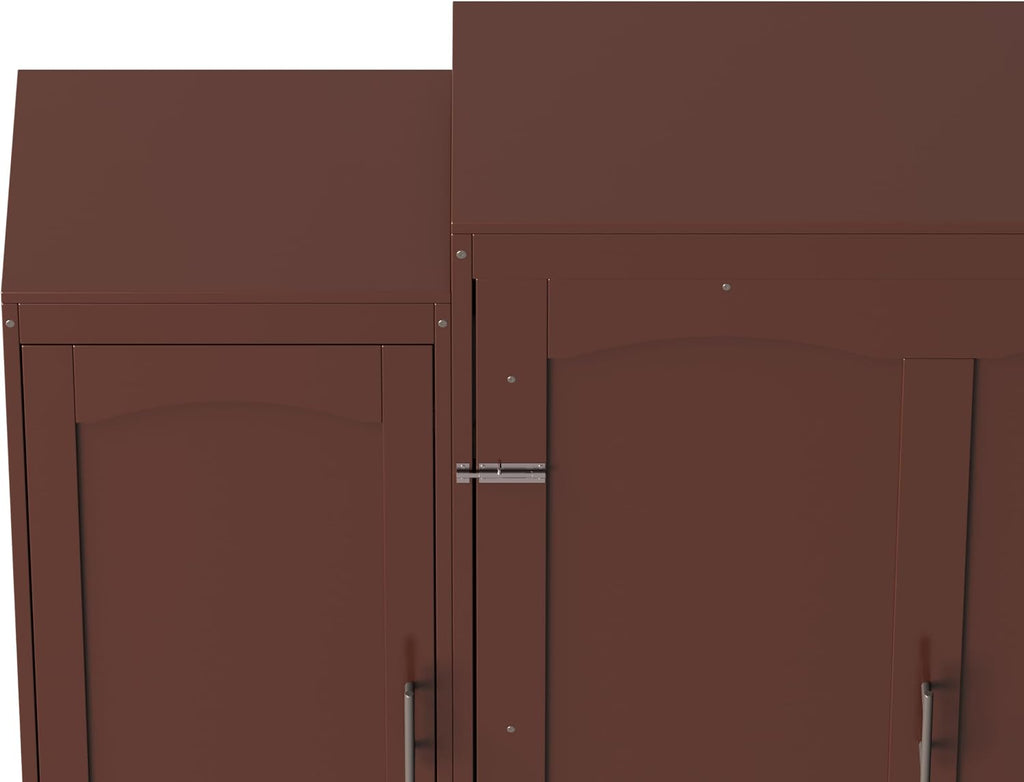 Full Murphy Bed Wall Cabinet with 2 Wardrobe & Storage Shelf, Wood Foldable Platform Bed Frame for Guest Room