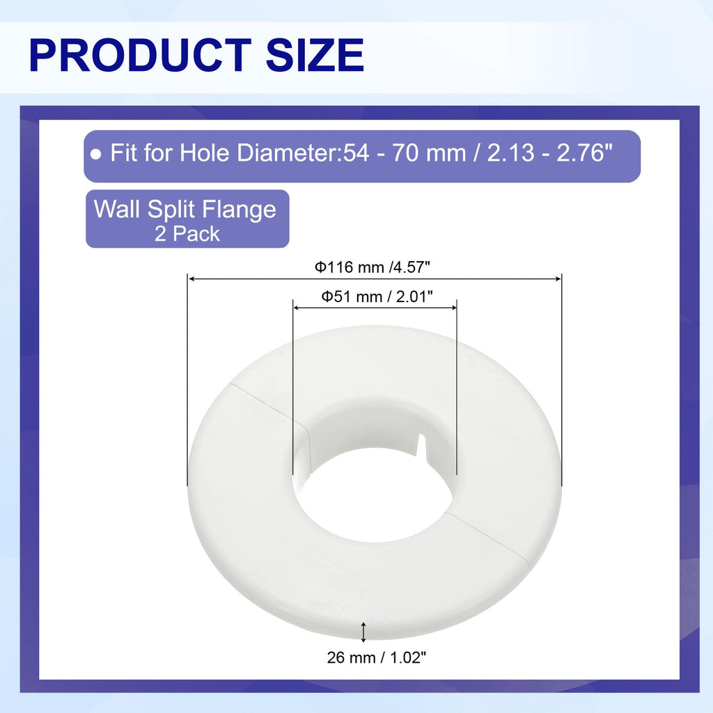 Wall Split Flange 2.01" (51mm), 2 Pcs Round Detachable Escutcheon Plate Buckles Water Pipe Cover Bathroom Air
