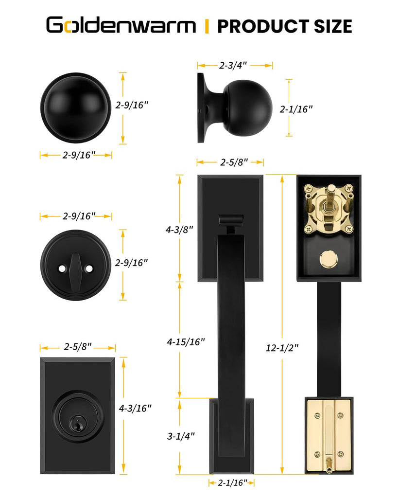 Front Door Handle and Deadbolt Set, Matte Black Front Door Knob