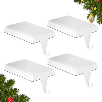 4-Pack Christmas Stocking Holders for Mantel, Weighted Metal Hooks, White