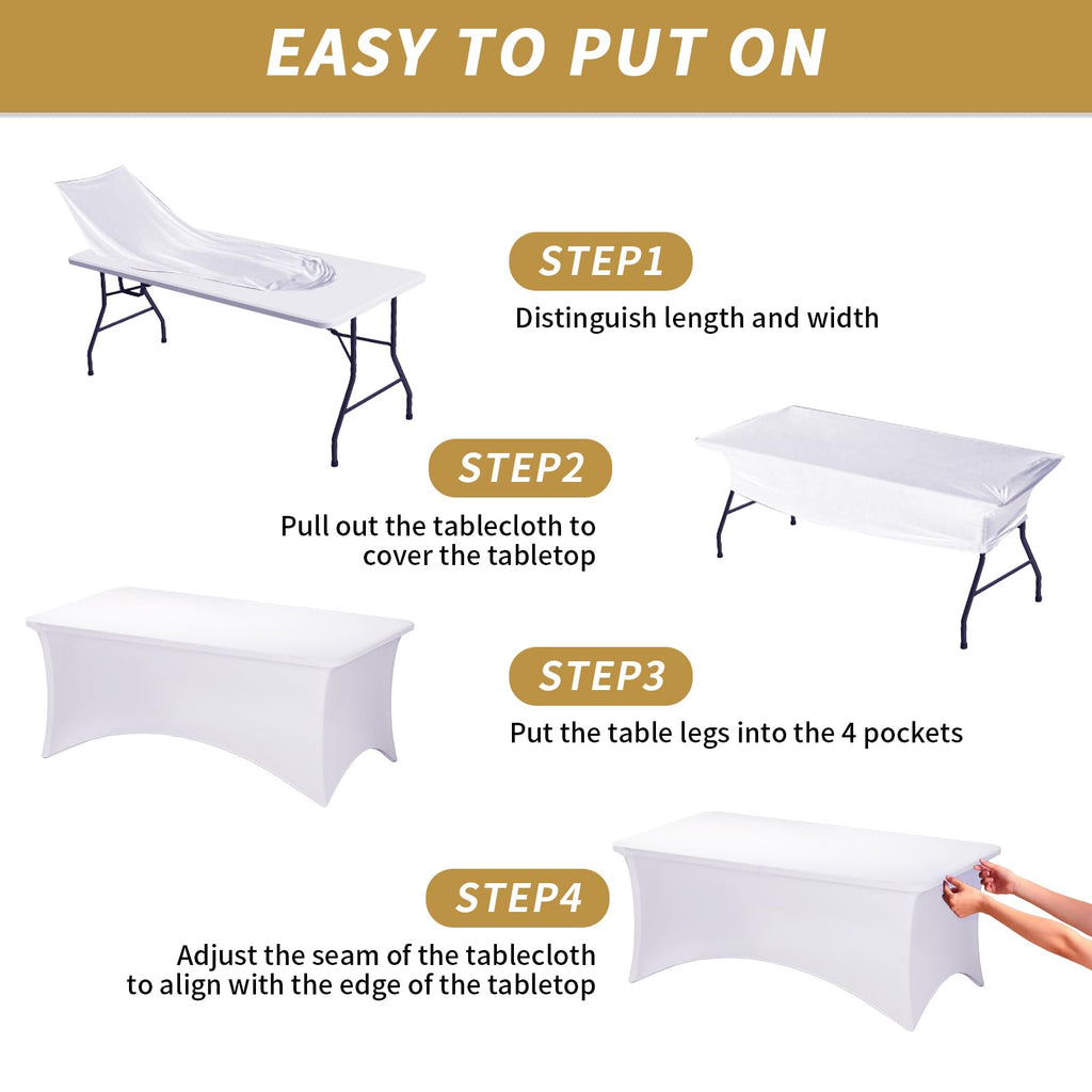 3 Pack 6FT White Tablecloth Rectangle Spandex Fitted Table Cover
