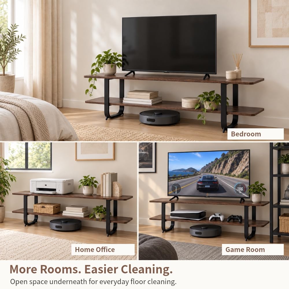 Rustic Brown TV Stand for 65'' TV, Media Console, 2 Open Shelves