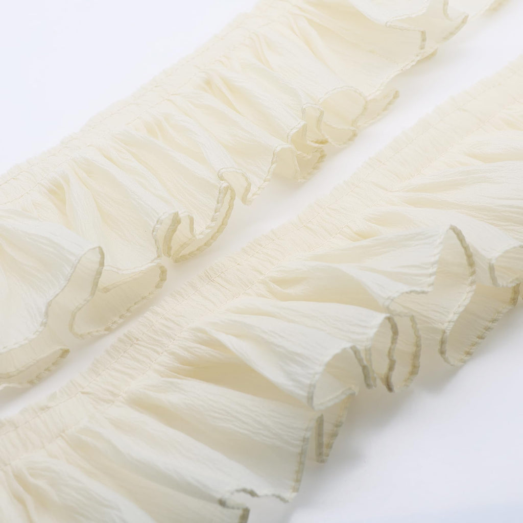 5 Yards Beige Pleated Lace Trim, 3.9inch Wide Ruffled Lace Ribbon Embroidered Gathered Edging Trimmings for Sewing