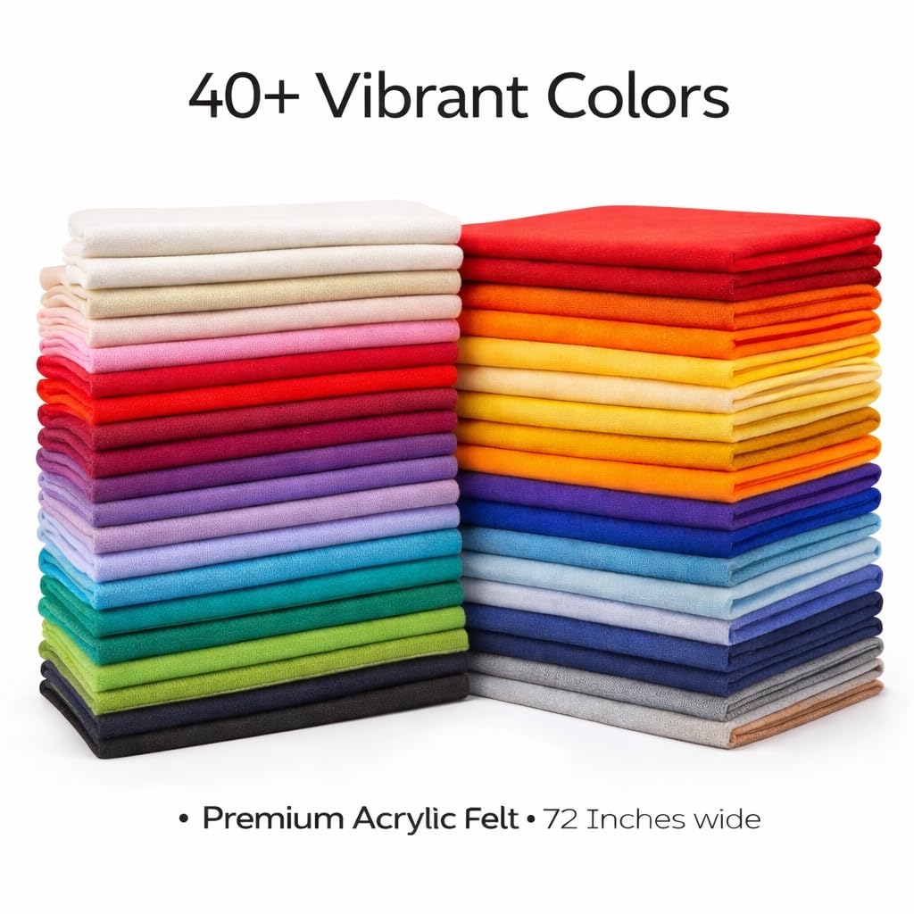 Felt Fabric 72" Wide 1.6mm Thick Acrylic Felt by The Yard - Soft Felt Fabric for DIY Crafts Sewing School Projects