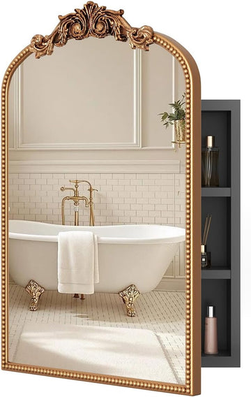 24x35 Vintage Bathroom Medicine Cabinet Mirror with Storage Gold | Easy Install Tempered Glass Mirror, Durable