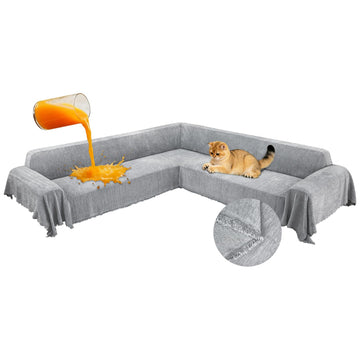 1OO% Waterproof Corner Sectional Couch Covers L Shape Chenille Sectional Sofa Cover with Tassel Soft Thick Washable