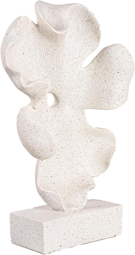 Abstract Flower Sculpture, White Speckled Resin, 10.63 x 6.3 x 2.56 in, Modern Decorative Figurine on Base