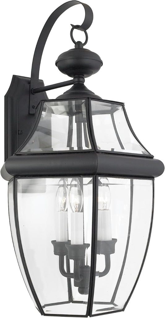 Newbury 23 Inch Outdoor Wall Lantern, 3-Light with Clear Glass - Mystic Black