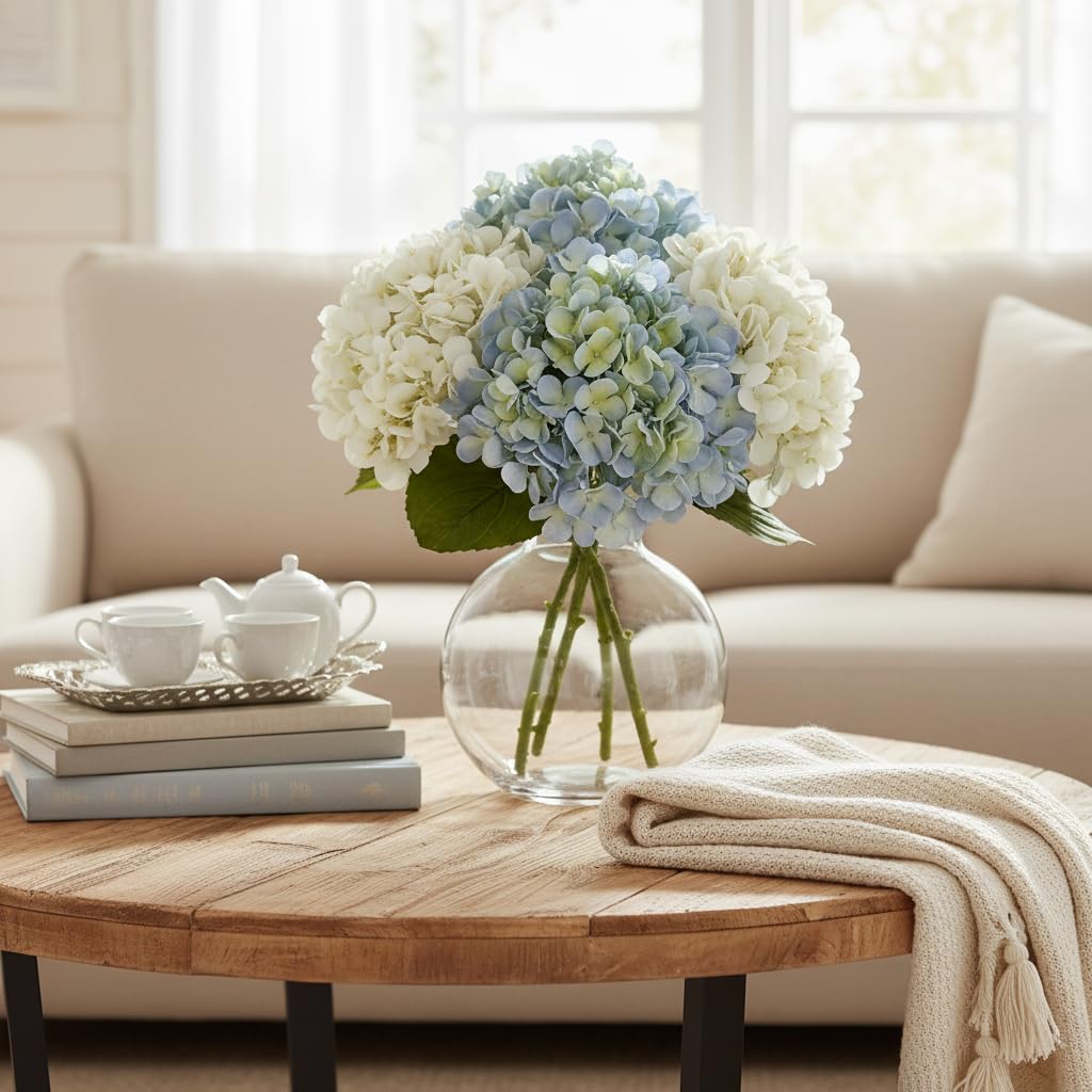 4 Pcs Blue and White Artificial, 21" Real Touch Faux for Decor, Floral Arrangements Decor