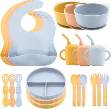 Feeding Set 21 Pcs, Baby Led Weaning Supplies, Baby Feeding Supplies Set BPA Free, Essentials for Newborn Gift Mixed