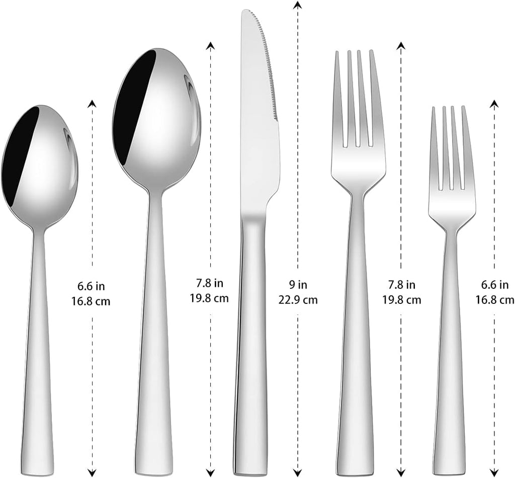 Silverware Set for 8, 40-Piece Stainless Steel Flatware Cutlery Set, Square Edge Kitchen Utensil Include